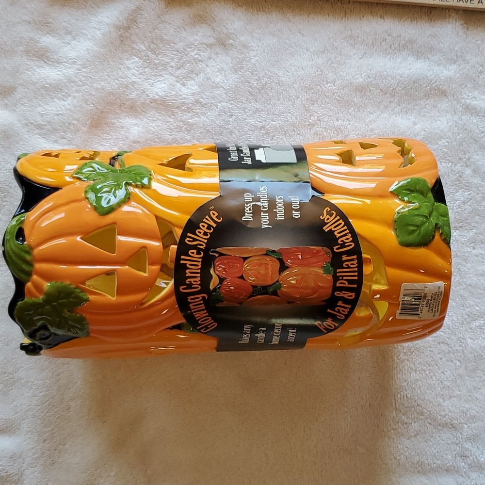 Glowing Candle Sleeve goes over any candle, Pumpkin-themed, never used